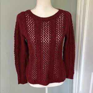 Hand knit Women's Burgundy open knit Sweater size small
